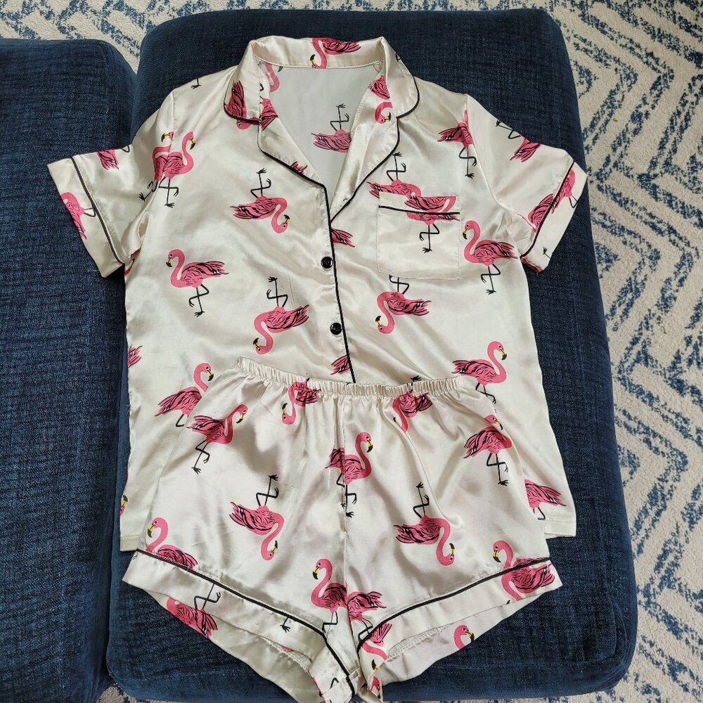 Silk pajamas - flamingo print